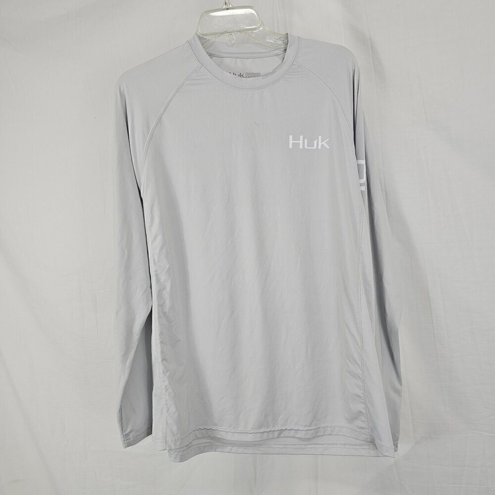 Men's Huk Performance Long Sleeve Fishing Shirt- Size Medium Light Gray
